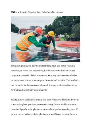 4 Steps to Choosing Your Solar Installer in 2022.