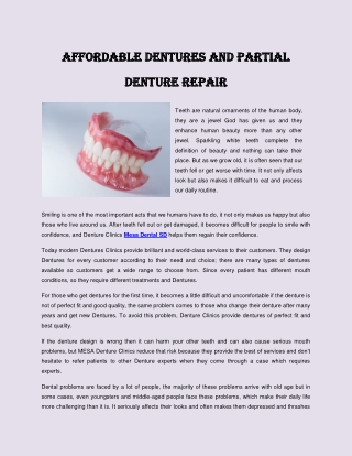 Affordable Dentures and Partial Denture Repair