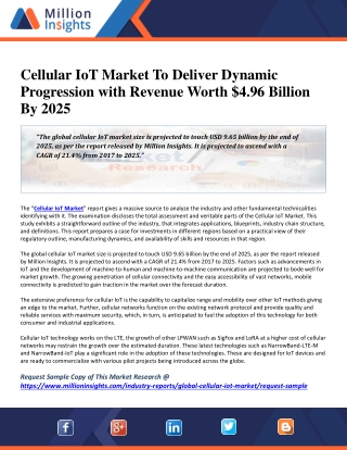 Cellular IoT Market to Witness Strong Sales Outlook Worth $9.65 Billion By 2025