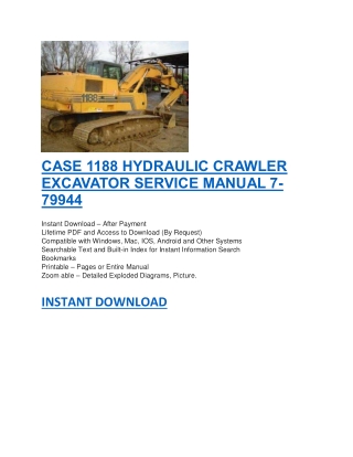 CASE 1188 HYDRAULIC CRAWLER EXCAVATOR SERVICE MANUAL 7-79944