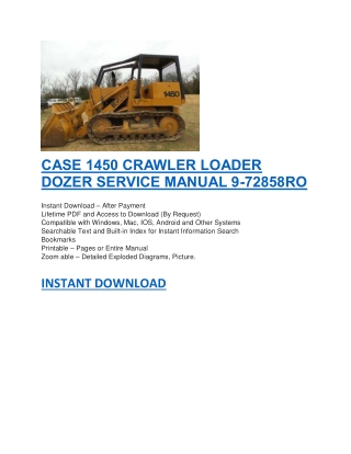 CASE 1450 CRAWLER LOADER DOZER SERVICE MANUAL 9-72858RO