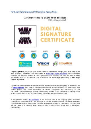 Pantasign Digital Signature DSC Franchise Agency Online