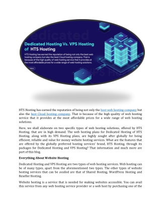 Dedicated Hosting Vs. VPS Hosting of HTS Hosting