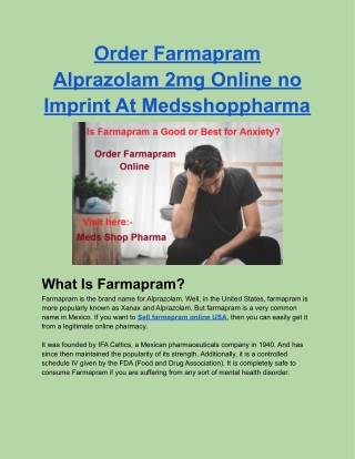 Order Farmapram Alprazolam 2mg Online no Imprint At Medsshoppharma