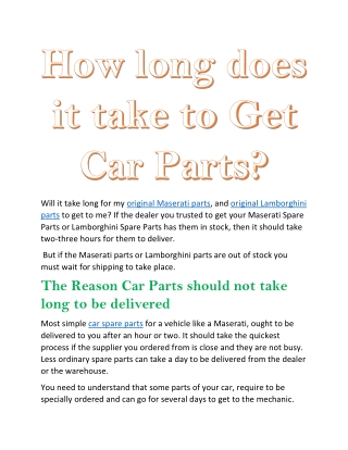 How long does it take to Get Car Parts