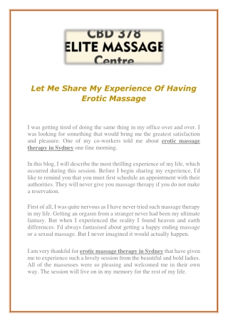 Let Me Share My Experience Of Having Erotic Massage