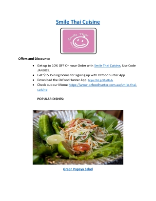 5% off - Smile Thai Cuisine West Melbourne Takeaway Menu, VIC