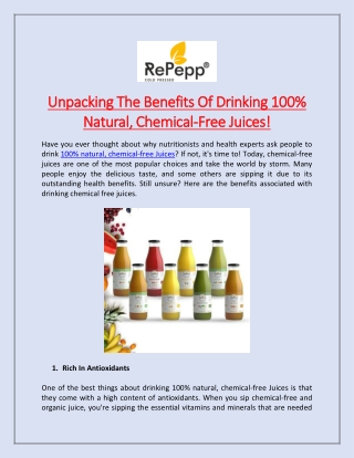 Unpacking The Benefits Of Drinking 100% Natural, Chemical-Free Juices!