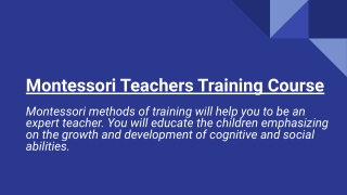 Montessori Teacher Training Course