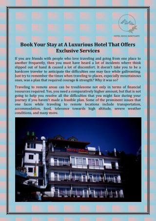 Most Luxurious Hotel in Mcleodganj