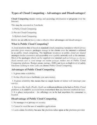 Types of Cloud Computing ,Advantages and Disadvantages