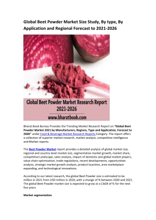 Global Beet Powder Market Research Report 2021-2026