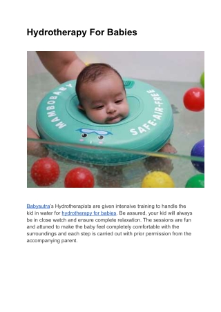 Hydrotherapy For Babies