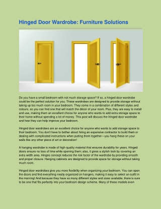 Hinged Door Wardrobe: Furniture Solutions