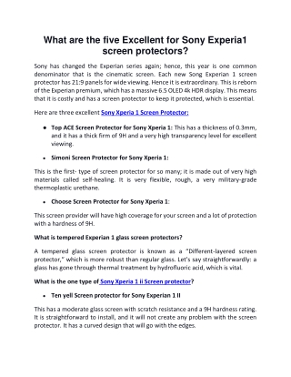 What are the five Excellent for Sony Experia1 screen protectors