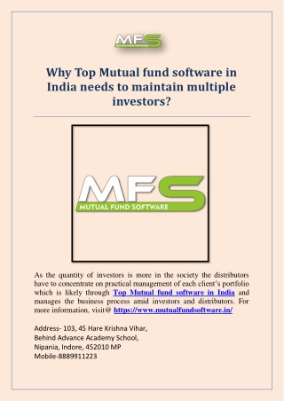 Why Top Mutual fund software in India needs to maintain multiple investors