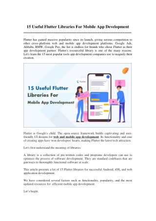 15 Useful Flutter Libraries For Mobile App Development