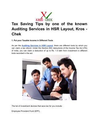 Tax Saving Tips by one of the known Auditing Services in HSR Layout, Kros - Chek