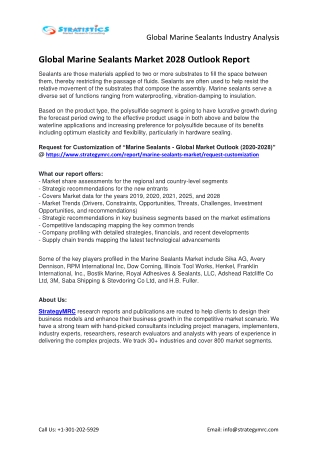 Global Marine Sealants Market Drivers, Opportunities, Developments, Revenue