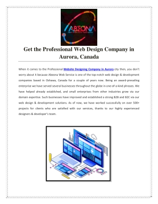 Get the Professional Web Design Company in Aurora, Canada