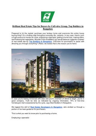 Brilliant Real Estate Tips for Buyers by CoEvolve Group, Top Builders in Bangalore