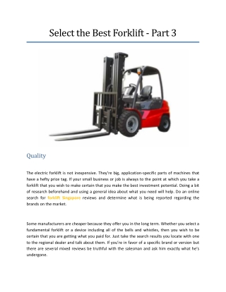 Select the Best Forklift - Part 3