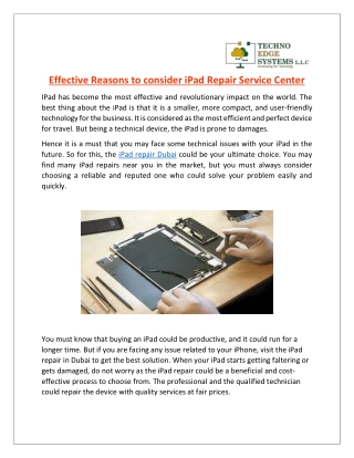 Effective Reasons to Consider iPad Repair Service Center