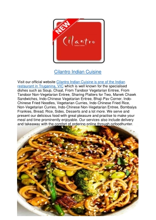 10% off - Cilantro Indian Cuisine Menu Truganina,VIC