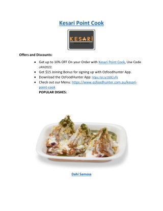 15% off - Kesari Point Cook Indian Menu delivery and takeaway, VIC