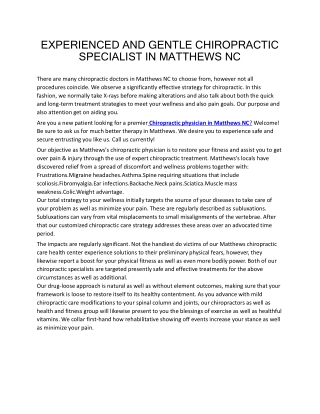 EXPERIENCED AND GENTLE CHIROPRACTIC SPECIALIST IN MATTHEWS NC