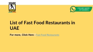List of Fast Food Restaurants in UAE