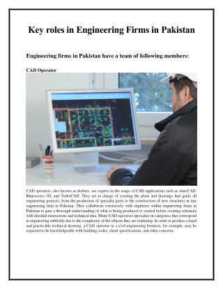 key roles in Engineering firms in Pakistan