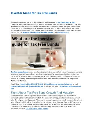 Investor Guide for Tax Free Bonds