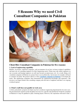 5 Reasons Why we need Civil Consultant Companies in Pakistan