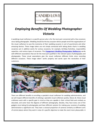 Employing Benefits Of Wedding Photographer Victoria