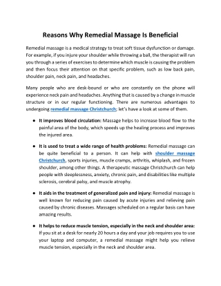 Reasons Why Remedial Massage Is Beneficial