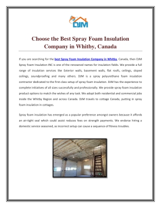 Choose the Best Spray Foam Insulation Company in Whitby, Canada