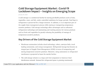 Cold Storage Equipment Market Share, Trends by 2031