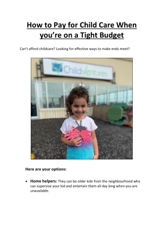 How to Pay for Child Care When You're on a Tight Budget