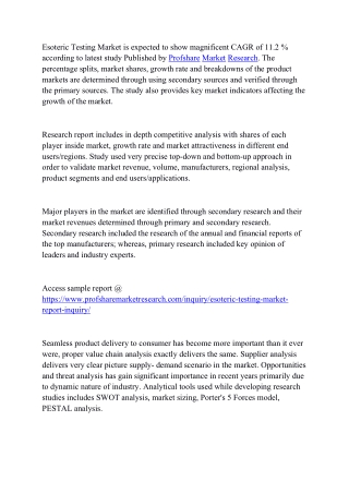 Esoteric Testing Market is likely show strong growth between 2022 to 2029