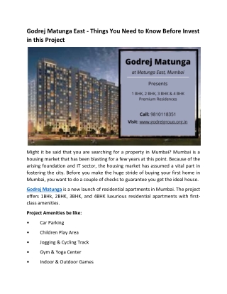 Godrej Matunga East - Things You Need to Know Before Invest in this Project
