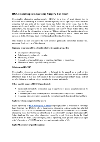 HOCM and Septal Myectomy Surgery For Heart