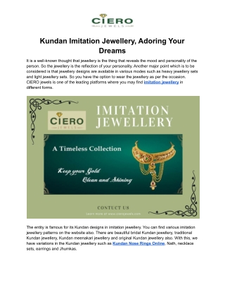 Kundan Imitation Jewellery, Adoring Your Dreams