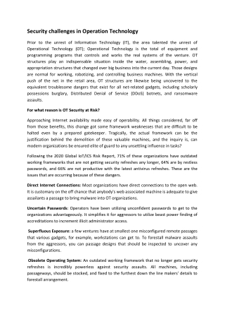 Security challenges in Operation Technology