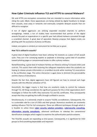 How Cyber Criminals influence TLS and HTTPS to conceal Malware