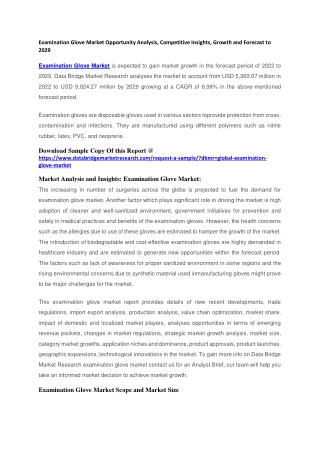 Examination Glove Market Opportunity Analysis, Competitive Insights, Growth and Forecast to 2029