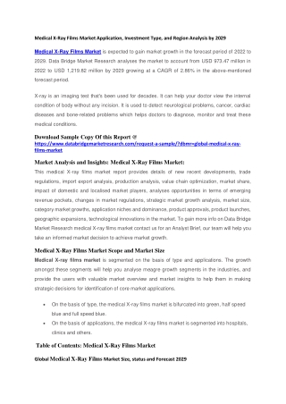 Medical X-Ray Films Market Application, Investment Type, and Region Analysis by 2029