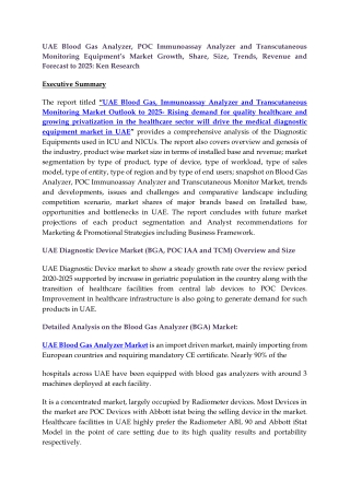 UAE Blood Gas Analyzer Market Research Report, Size, Share, Growth, and Demand