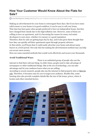 How Your Customer Would Know About the Flats for Sale
