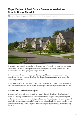 Major Duties of Real Estate Developers-What You Should Know About It